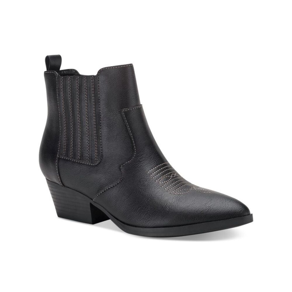 SUN STONE Womens Black Goring Grangerr Pointed Toe Block Heel Booties 5.5 M